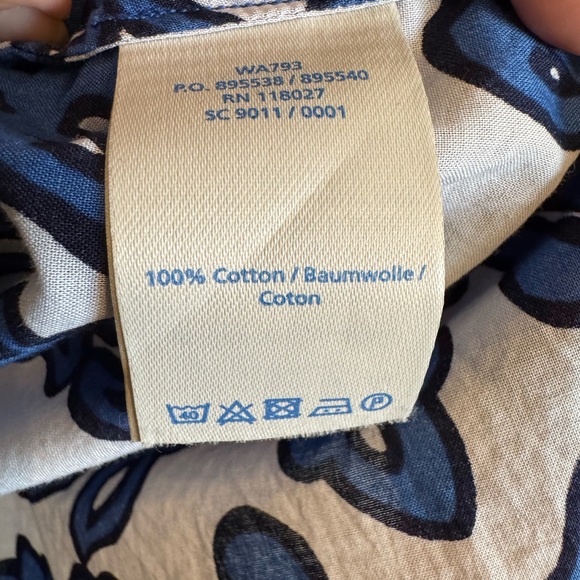 Blue Floral Tunic Orange Trim Light Weight 100% Cotton US Size 4 Beach Cover Up - Picture 11 of 15